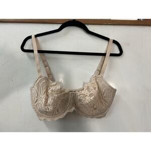 DOBREVA Women's Beige Eyelash Lace Bra Size 36E‎ Adjustable Strap Sexy